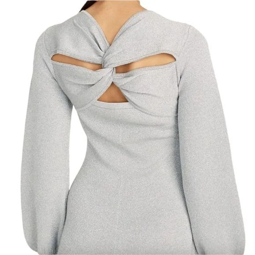 J. Crew Lurex Twist Back Dress in Silver Grey Size Medium NWT